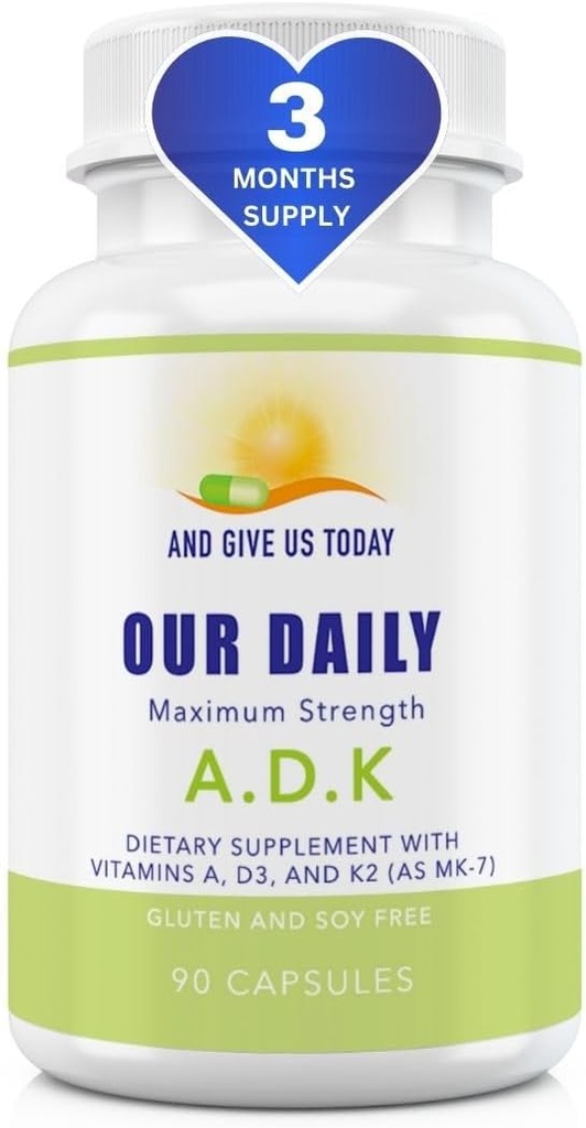 Daily Vites ADK Vitamin Supplement - Βιταμίνη Α, D3 & K (ως MK7) - Υποστήριξη Οστού & Ανοσοποιητικού Συστήματος - Βιταμίνες υψηλής ισχύος με μη ΓΤΟ Συστατικά - Χωρίς γλουτένη, Χωρίς σόγια κάψουλες λαχανικών