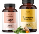 HERBAMAMA Sage ve Turmeric Kit - 1000 mg Sage Leaf & Turmeric Curcumin Capsules - Vegan, Non-GMO, Gelatin-Free - 2 Pack
