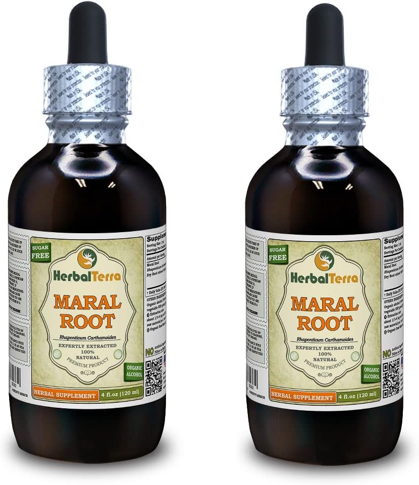 Maral Root (Rhaponticum Carthamoides) Tincture, Organik kıl Kökleri Sıvı Tür (Brand Name: HerbalTerra, Proudly Made in USA) 2x4 fl.oz (2x120 ml)