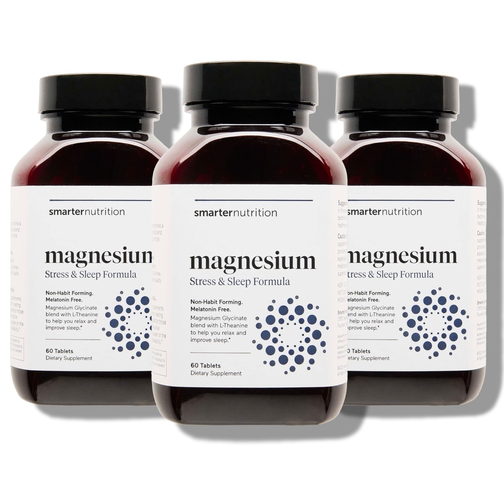 Akıllı Beslenme Magnezyum Kompleksi - Chelated Glycinate + Citrate, Malate for Sleep, Relaxation, Muscle & Nerves + Klinik olarak Proven L-Theanine, Non-GMO-180 Tablet[90-Day Supply]