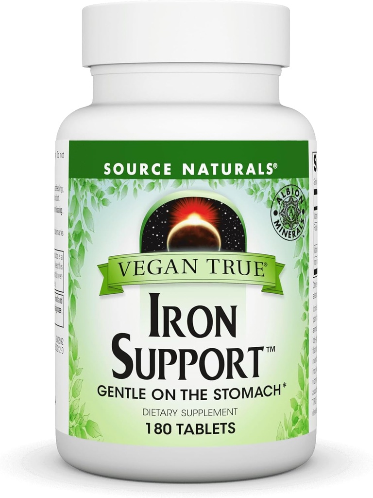 Source Naturals Vegan True Iron Support, Stomach ve Chelated For Emerg Absorbtion* - 180 Tabletler