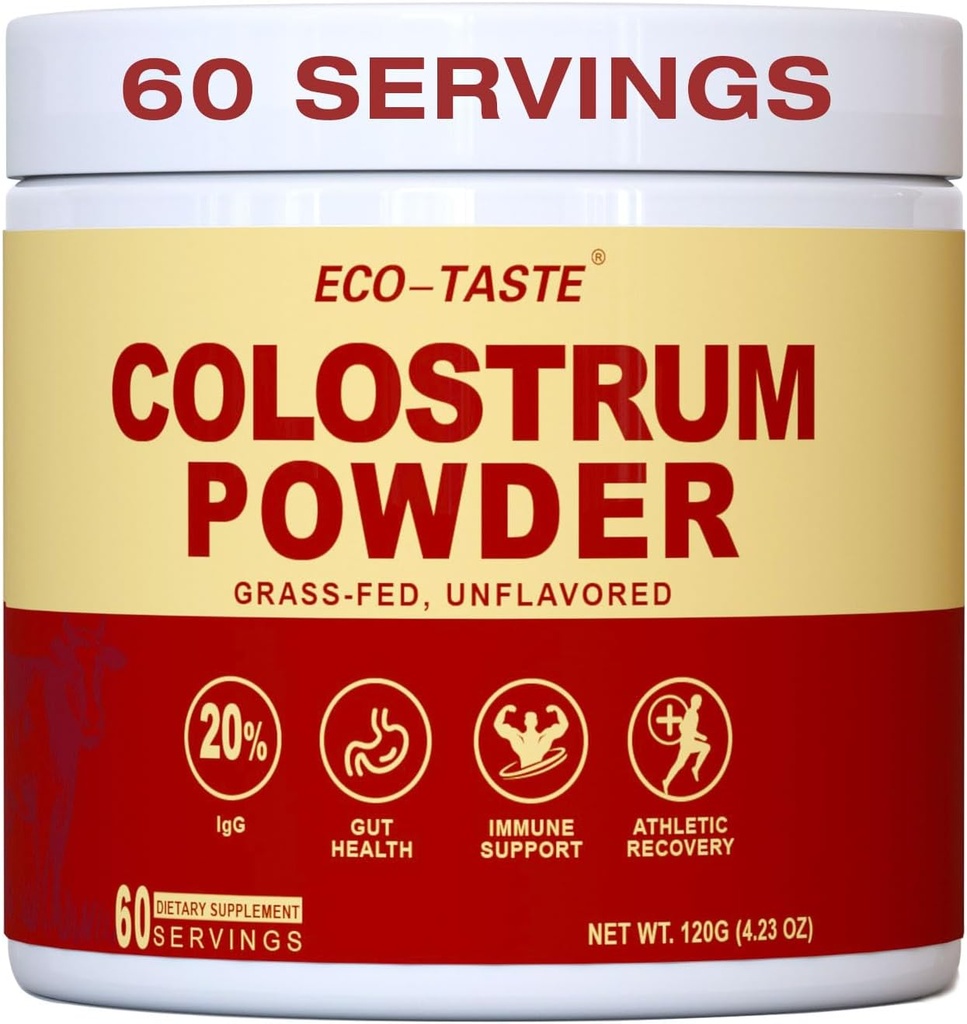 ECO-TASTE Colostrum Toz | %20 IgG Yoğun Pure Bovine Colostrum Superfood, Hayır, Gluten Free, Unflavored, 60 Hizmetler