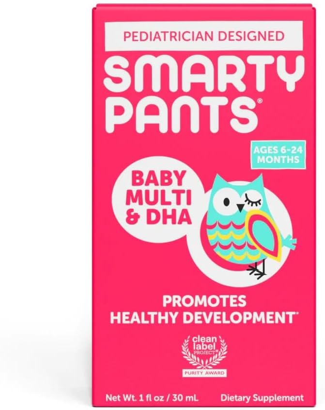 SmartyPants Baby Multi&DHA Supplement:Liquid Multivitamin with Vitamin D3, C,Vitamin B6,Biotin,Choline & Lutein, for Infants 6-24 Ay,Gluten Free, Natural Fruit Flavor,30 Hizmetler (Pazar Mayıs Vary)