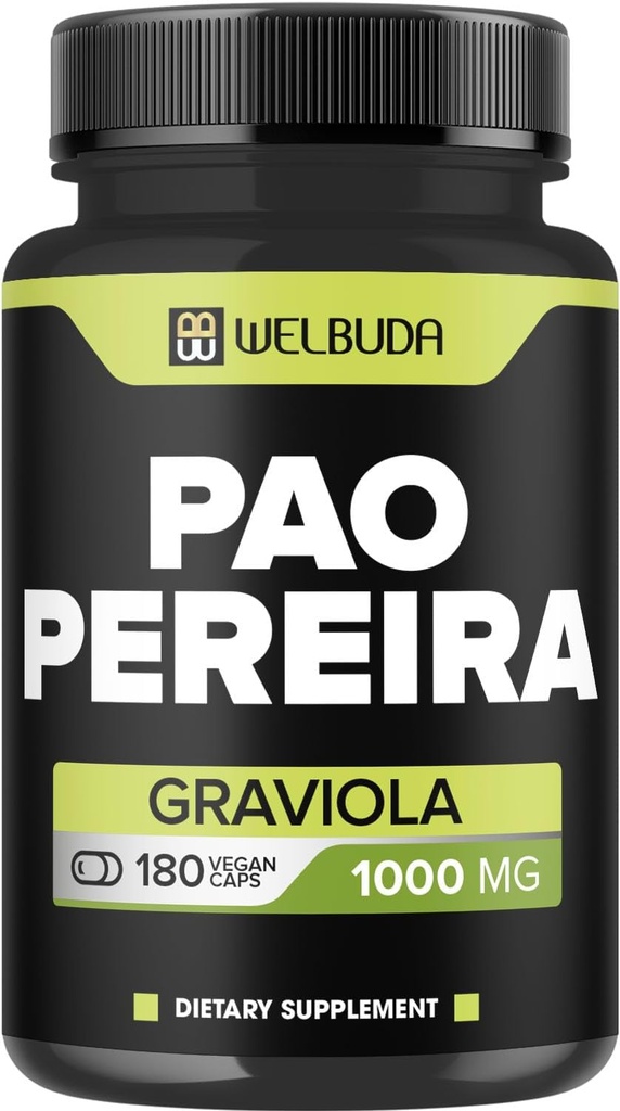 180 Capsules - 600 mg Pao Pereira Herb Extract 10:1 ile 400 mg Graviola Soursop - Immune System, Comfortable Mind, Body Management & Strength Support Support Support