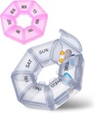 7 Day Pill Box, Pill Organizer, Pill Case, Pill Container, Weekly Pill Organizer, Hill Holder, Pill Box 7 Day, Pill Dispenser, Round Pill Containers for Fish Oil Medicine Supplements(2PCS)