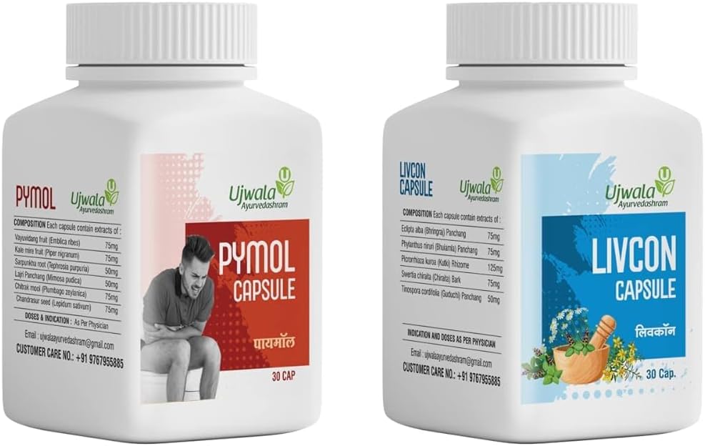 Genric Dalal Pymol+Livcon Capsule (30 Cap) Kanlarda hızlı bir şekilde rahatlayın, yanıyor ve Piller için acı çekiyorum, Fissure. Fistula, Inflammation & Rectum