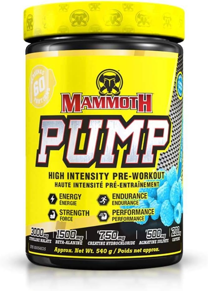 MAMMOTH PUMP – Pre Workout Toz, Superior Kas Pumps, Strength & Endurance, Explosive Power & Energy Supplement, Heshima Focus, Quick Recovery, Reduced Soreness (60 Serves, Blue