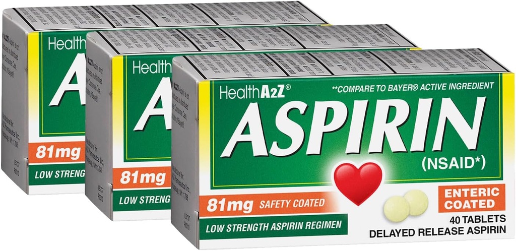 HealthA2Z® aspirin 81 mg | Low Strength | Kapic Kaplama | Ağrı Yardım | Küçük Aches Kas Ağrı & Cramps | Ateş Tespiti | Kesir (40. paragraf)