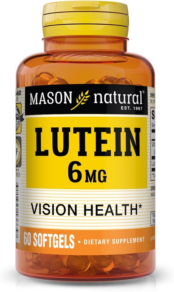 Mason Natural Lutein 6 mg E, 2 Ay Supply, Sağlıklı Vizyon & Eye Function, Supports Normal Eye Health