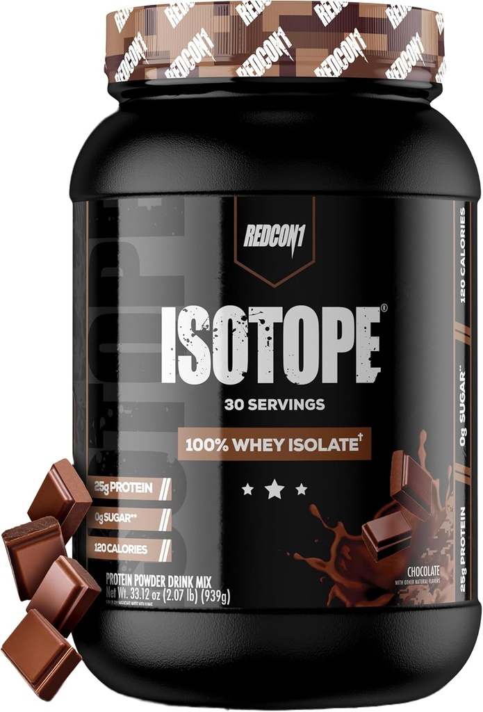 REDCON1 Ισοτόπη 100% Whey Isolate, Σοκολάτα - Κετοφιλική σε σκόνη πρωτεΐνης ορού γάλακτος - Χαμηλό υδατάνθρακες + μηδέν προστιθέμενη πρωτεΐνη ορού γάλακτος Isolate - Keto Protein Powder (30 σερβίτσια)