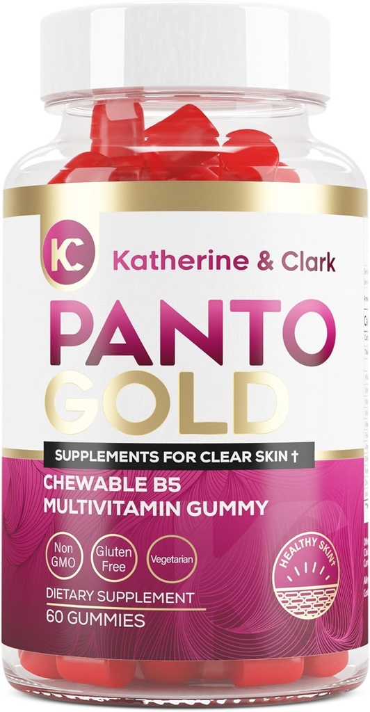 Katherine & Clark Panto Gold Vitamin B5 Pantothenic Acid Gummies for Acne - Hair Skin and Nails Gummies - Biotin, çinko, Folic Acid Chewable Non-GMO Gluten-Free for Body - Oily Skin Gummies - 60