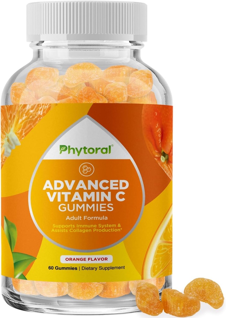 Yetişkinler için Phytoral Doğal Vitamin C Gummies - Yüksek Potency C Immune Support Gummies - Ascorbic Asit Chewable Immune ATM for Yetişkinler with Powerful Brains Supplements