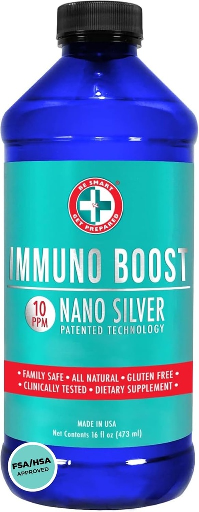 Να είστε έξυπνοι ετοιμαστείτε Nano Silver Immuno Boost - 16 oz - ημερήσιο συμπλήρωμα ανοσοποίησης για την οικογένεια - Χωρίς γλουτένη, χορτοφαγικά - Made in USA