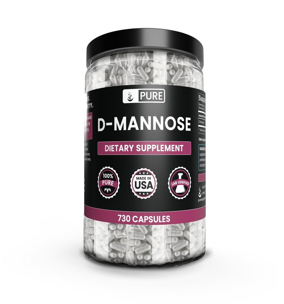 PURE ORIGINAL INGREDIENTS D-Mannose (730 Capsules) Magnezyum Or Rice Fillers, Always Pure, Lab TY