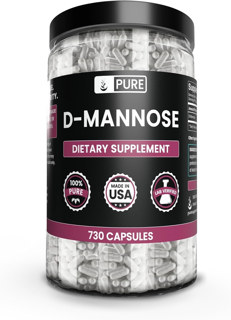 PURE ORIGINAL INGREDIENTS D-Mannose (730 Capsules) Magnezyum Or Rice Fillers, Always Pure, Lab TY