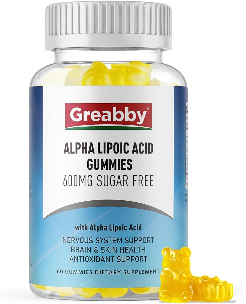 Alpha Lipoic Acid 600 mg Gummies, Sugar Free Chewable R Lipoic Acid Supplement for Antioksi & Nervous System Support, Brian & Skin Health,apple Flavor, 60 Count Health,