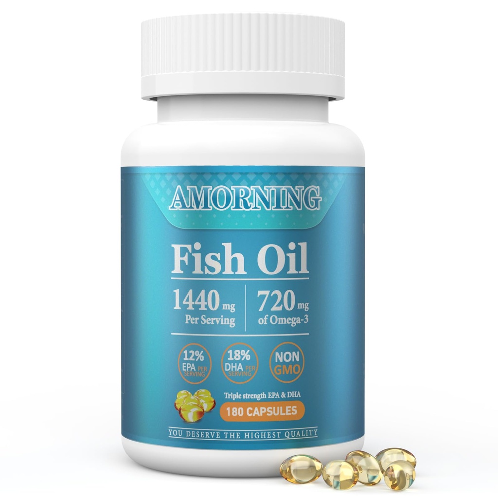 Fish-Oil Omega3-Fatty Acids-Supplement Small-Softgels - 180Count 1440 mg for Health Heart Brain Eyes Support High EPA DHA Easy to Swallow