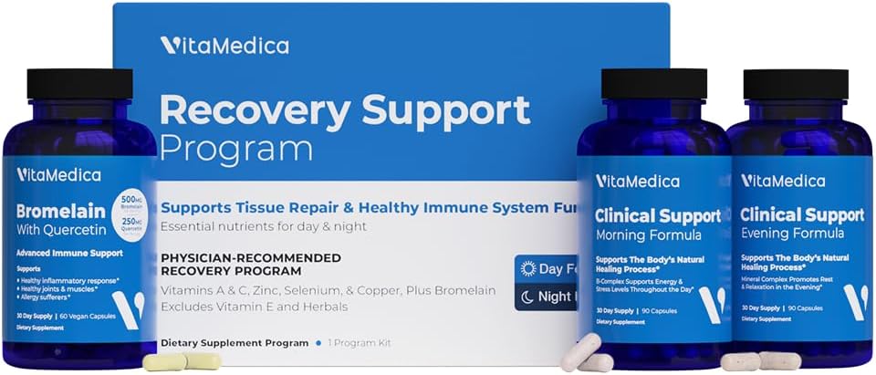 Klinik-Grade Post Surgery Recovery Support Supplement Programı, C Kapsamlı, Doktor Tasarlanmış Formülasyon Vitaminler, Mineraller, Antioksiler, Bromelain ve Quercetin