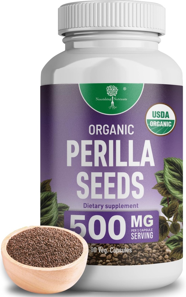 Organik Perilla Tohumu% 9 Rosmarinic Acid - USDA sertifikalı - Antivirüs Yardımı, Respiratory ve Immunity ATM- Th2 Cytokines, Doğal Occurring Luteolin - 500 mg 90 kapsül