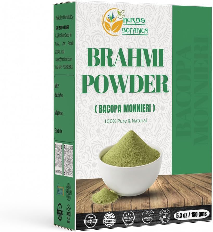 Herbs Botanica Brahmi Toz Bacopa Toz Centella Asiatica Ayurvedic Herb, Doğal Saç Bakımı, Saç Büyümesini Teşvik Ediyor | 5.5 oz (150 GMS)