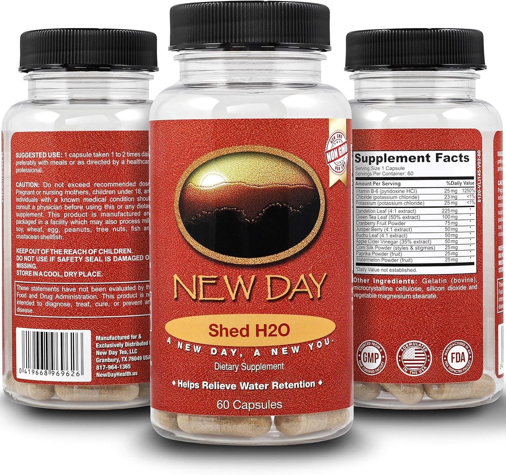 Shed H2O | Natural Diuretic Water Pills for Water Retention Relief, Supports Men and Women in Reducing Bloating and Water Weight | Supports Healthy Potassium Levels by New Day Health