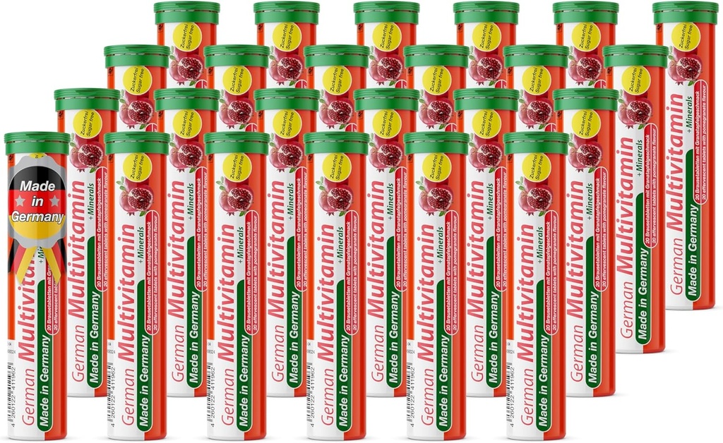 Alman Multvitamin + Mineraller 10 Vitamin 2 Mineraller - 480 Vegan İçgörülü Tabletler - Pomegranate Flavor - Almanya'da Made in Germany