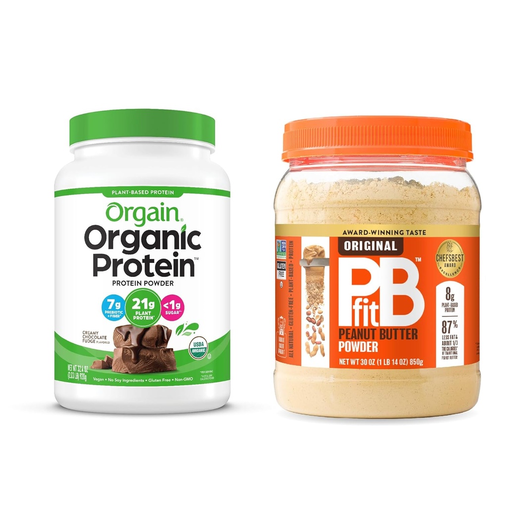 Orgain Organic Vegan Protein Toz, Chocolate Fudge 2 lbs + PBfit Original 30 ozz