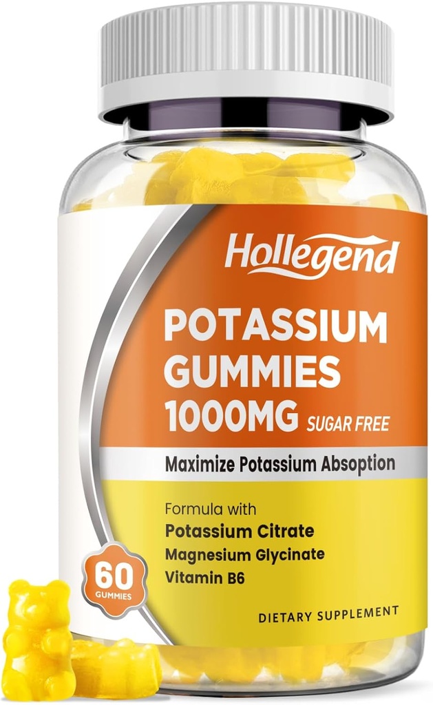 Γκάμιες καλίου 1000mg, Μεγιστοποίηση Απορρόφηση καλίου Μείγμα βιταμίνης Β6 Μαγνήσιο, Συμπληρώματα Κιτρικού καλίου για ενήλικες, Χωρίς ζάχαρη, 60 Count