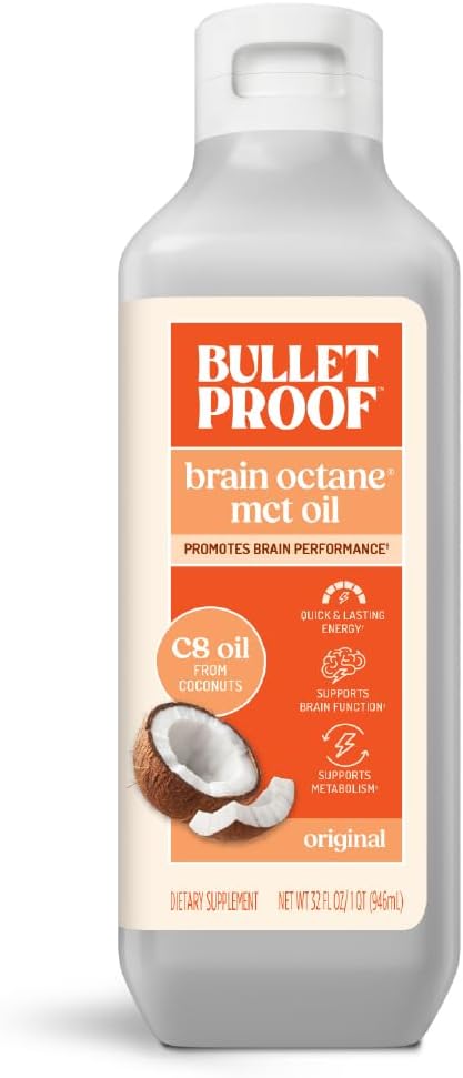 Αλεξίσφαιρο εγκεφαλικό οκτάνιο C8 MCT Oil, 32 ουγγιά, Keto συμπλήρωμα για τη διαρκή ενέργεια και λιγότερα κουρέλια