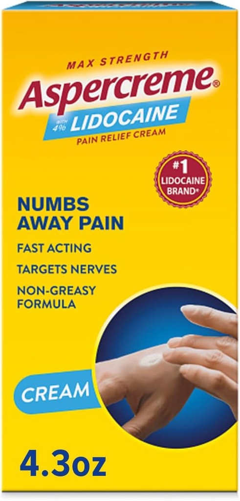Aspercreme Lidoka Pain Relief Cream Soothes Aggravated Nerves, Max-Strength 4% Lidoka ve Moisturing Aloe, 4.3 Oz.