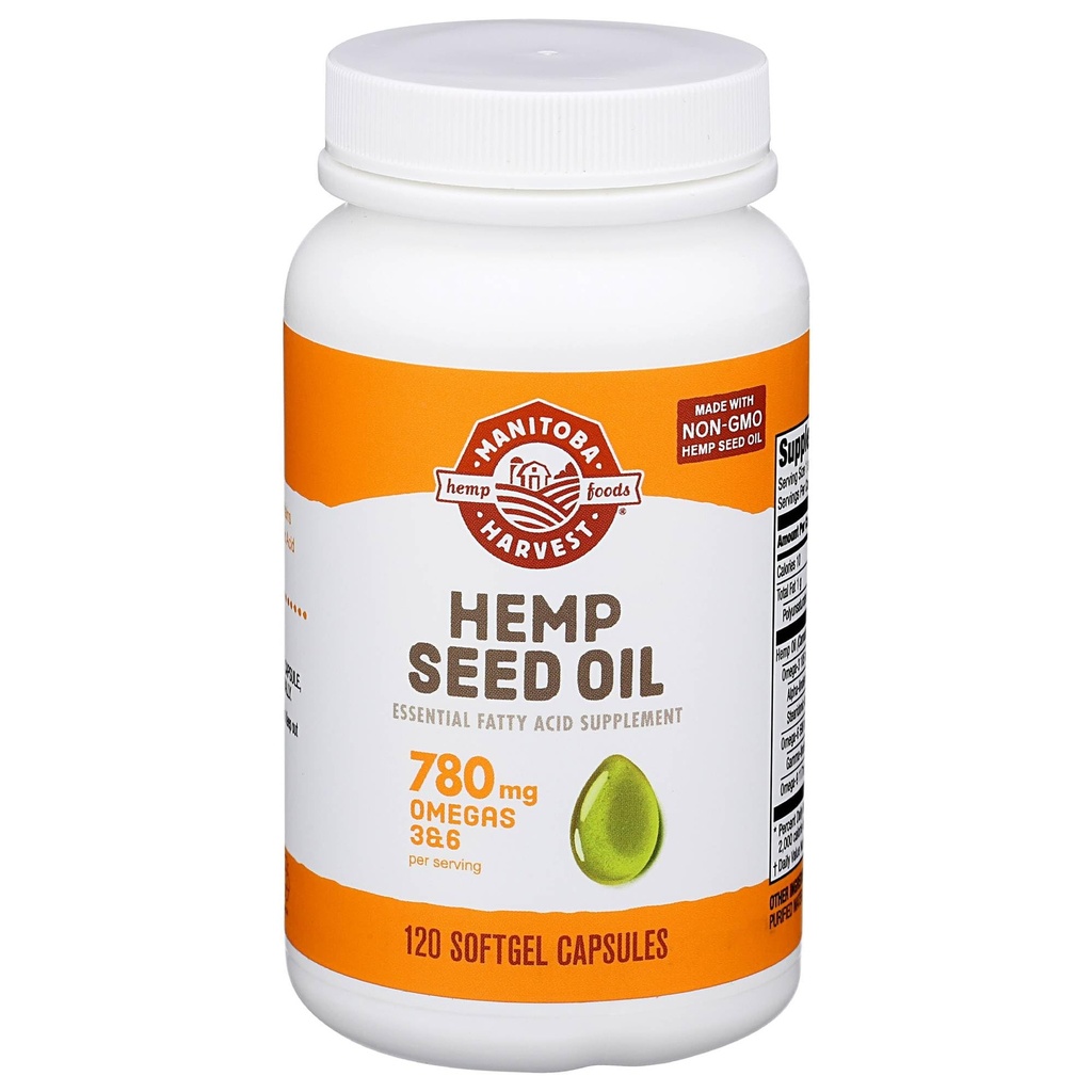Manitoba Harvest Hemp Seed Oil Softgels, 780 Mg of Plantive Omegas 3 & 6 per Service, 120 Ct