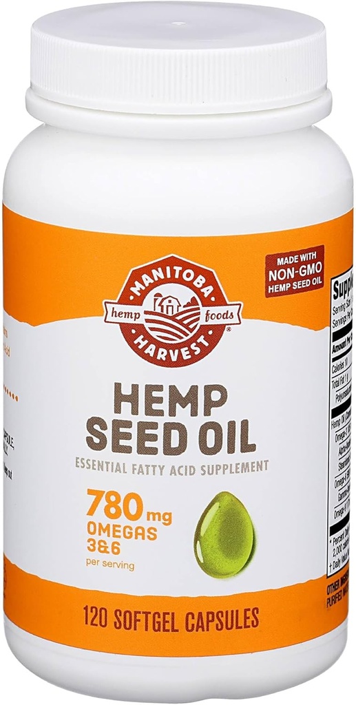 Manitoba Harvest Hemp Seed Oil Softgels, 780 Mg of Plantive Omegas 3 & 6 per Service, 120 Ct