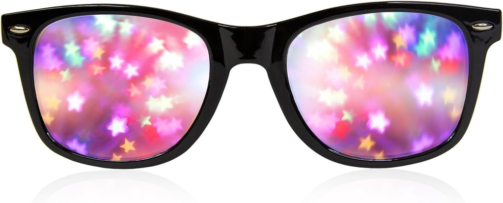 GloFX Black Fraame Star Difrash Glasses – Laser Etched for Stunning Starburst Light Effects, Ευέλικτο & Ανθεκτικό, Τέλειο για Raves & Festivals