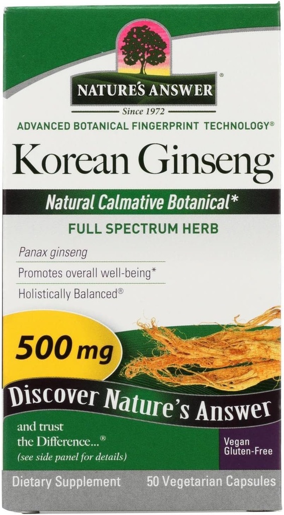 Nature's answer Korean Ginseng | Supports Focus & Memory | Vegan, Gluten-Free, Non-GMO & Kosher Sertifikalı | 50ct