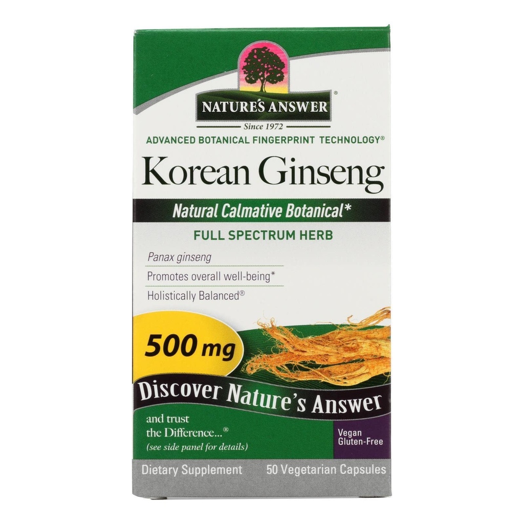 Nature's answer Korean Ginseng | Supports Focus & Memory | Vegan, Gluten-Free, Non-GMO & Kosher Sertifikalı | 50ct