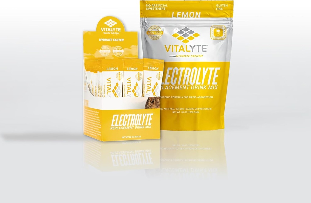 Vitalyte Ηλεκτρολυτικό Ποτό σε σκόνη Mix Bundle, 1 Standup Pouch + 25 Count Packet, Gluten Free Post Workout Powder Drink Mix, Lemon Flavor