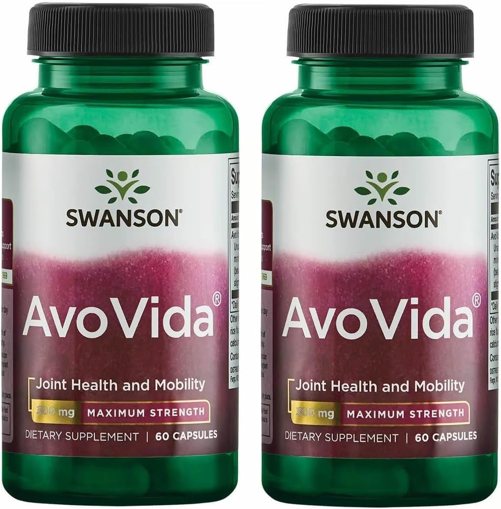 Swanson AvoVida - Natural Supplement Promoting Joint Health & Mobility - Avocado & Soybean Unsaponifiables to Support Cartilage & Tissue Health - (60 Capsules, 300mg Each) 2 Pack
