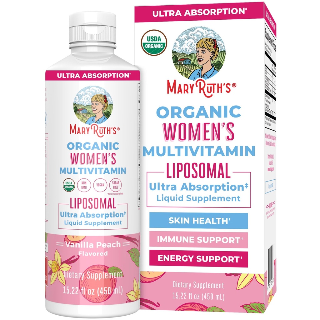 MaryRuth Organics USDA Organic Multivitamin for Women, Sugar Free Women Multivitamin, Liquid Vitamins for Women, Immune Support Supplement, Ashwagandha, Methylfolate, Vegan, Non-GMO, 15.22 Fl Oz