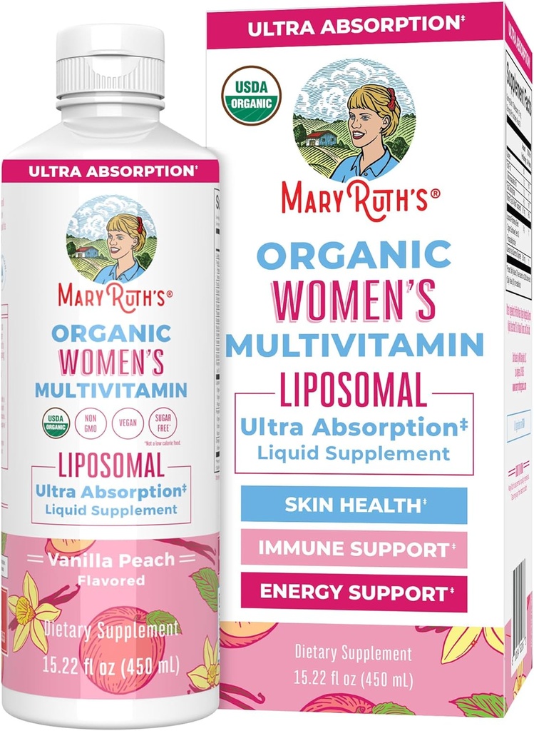 MaryRuth Organics USDA Organic Multivitamin for Women, Sugar Free Womens Multivitamin, Dia Vitamins for Women, Immune Support Supplement, Ashwagandha, Metilfolate, Vegan, Non-GMO, 15.22 Fl Oz