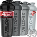 VELOMIX -4 Συσκευασία- 28 oz μπουκάλια αναδευτήρα πρωτεΐνης για μείγματα πρωτεϊνών - 4x σύρμα Whisk 