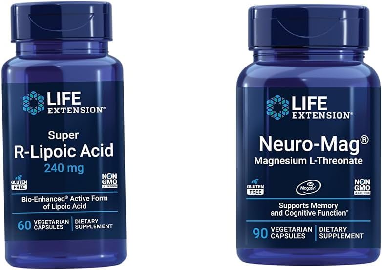 Life Extension Super R-Lipoic Acid – Longevity Supplement for Oxidative Stress Defense & Neuro-mag Magnezyum L-reonate, Magnezyum L-threonate