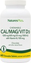 NaturesPlus Cal/Mag/VIT D3 Vitamin K2-60 Chewable Tabletleri ile - Çikolata Flavor - Kalsiyum, Magnezyum, D3 & K2 Bone Health Support Supplement - 30 Servisler