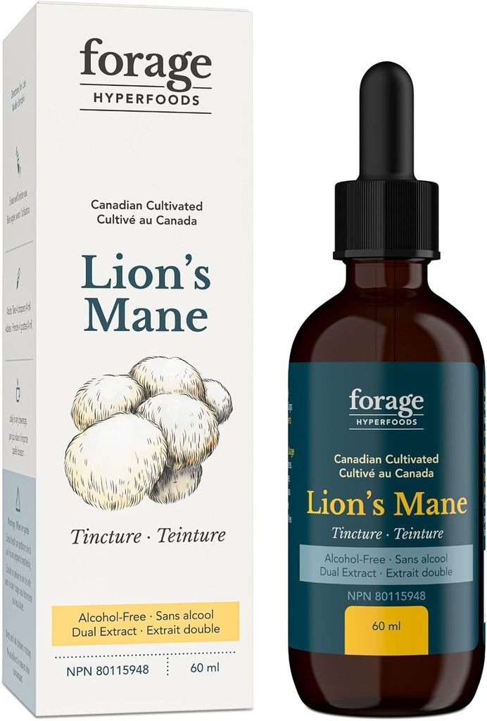 Lion's Mane Tincture, Premium Mushroom Extract, for Memory Improvement and Nerve Support, Dual Extract, Alkol-Free, 60 ml