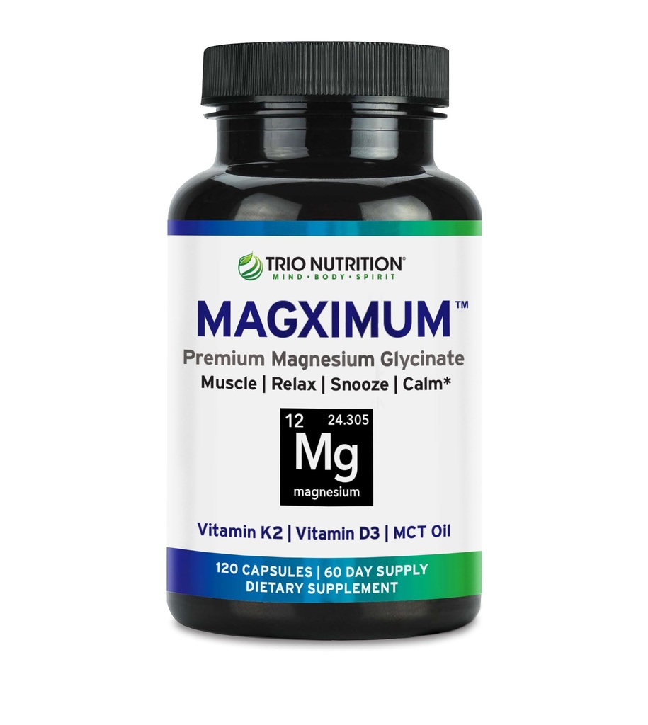 Trio Beslenme MagX Magnezyum Glycinate, Vitamin D3, Vitamin K2 & MCT Oil | Chelated Magnezyum Supplement | Calm, Relaxation & Recovery | Be Well Rested & Start Your Day with Magximum