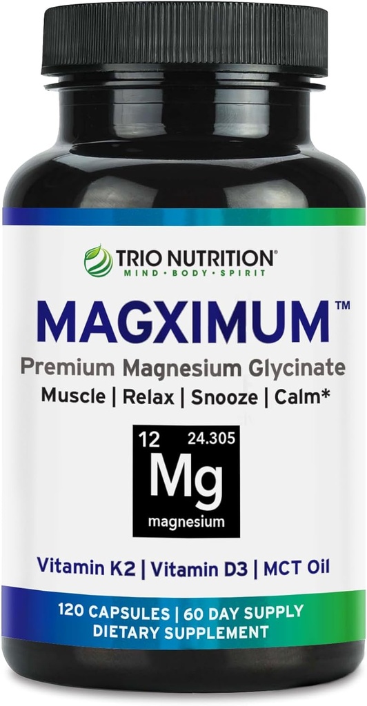 Trio Beslenme MagX Magnezyum Glycinate, Vitamin D3, Vitamin K2 & MCT Oil | Chelated Magnezyum Supplement | Calm, Relaxation & Recovery | Be Well Rested & Start Your Day with Magximum