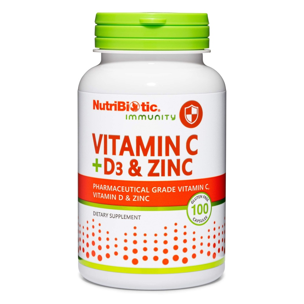 NutriBiotic – βιταμίνη C + βιταμίνη D3 & ψευδάργυρος, 100 κάψουλες 