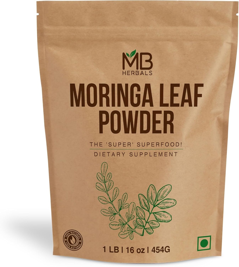 MB Herbals Moringa Leaf Toz 1 lb / 16 oz (454 Gram) |% 100 Pure Moringa Toz | İçecekler ve Smoothies'te Kolayca Mixes | No Preservatives