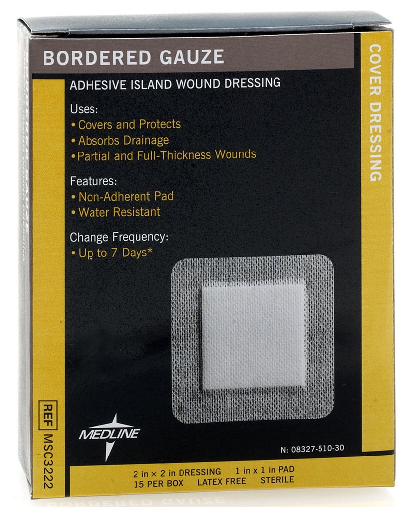 Medline Bordered Gauze, 2" x 2" Magnet Island Yara Giymek, Sterile, 15 Kont