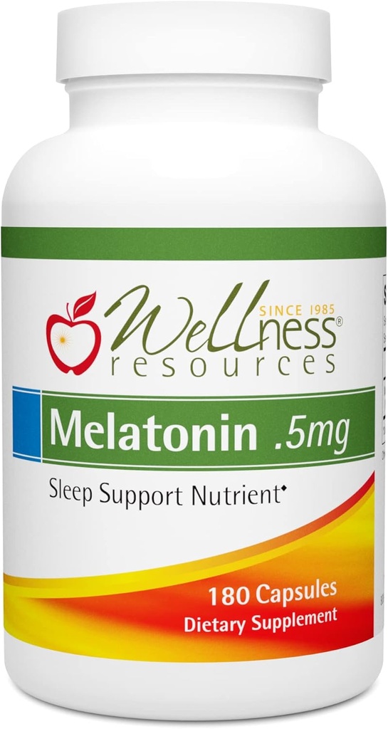 Wellness Kaynakları 0,5 mg Melatonin Capsules - Doğal Uyku Desteği Tamamlandı - Gluten Free Sleep Aid, Preservative Free, Third-Party Tested, NoEDIT Sugars Dye Free, 180 Capsules