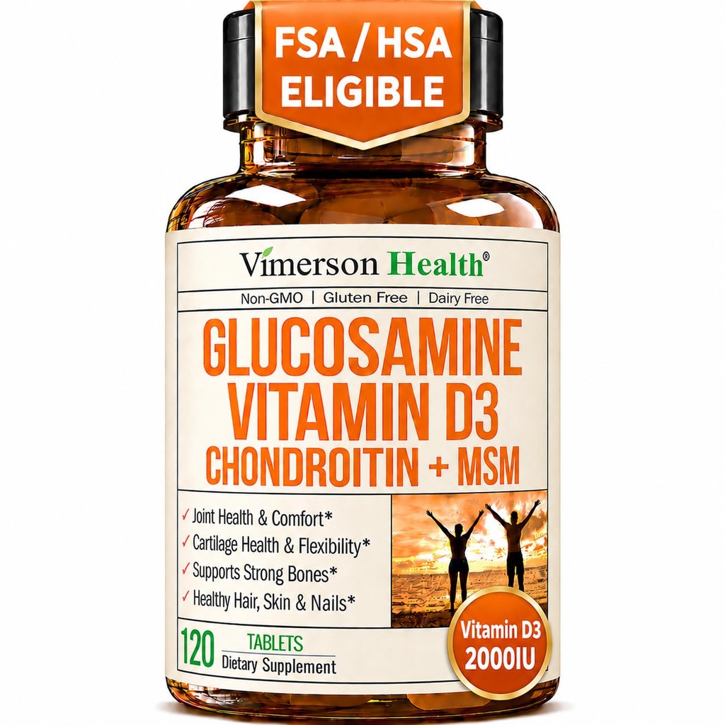Glucosamine Chondroitin with Vitamin D3 2000IU - Erkekler ve Kadınlar için Uygun Ortak Supplements - Ortak Sağlık, Saç Skin Nails, Bone Health & Comfort with MSM, Vit D, Bromelain & Boswellia - 120 Tabs